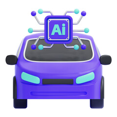 PNG 3D Self-Driving Car with AI Chip Integration Icon Isolated on a White Background
