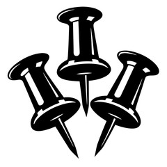 Graphic design of three push pins in black and white illustration