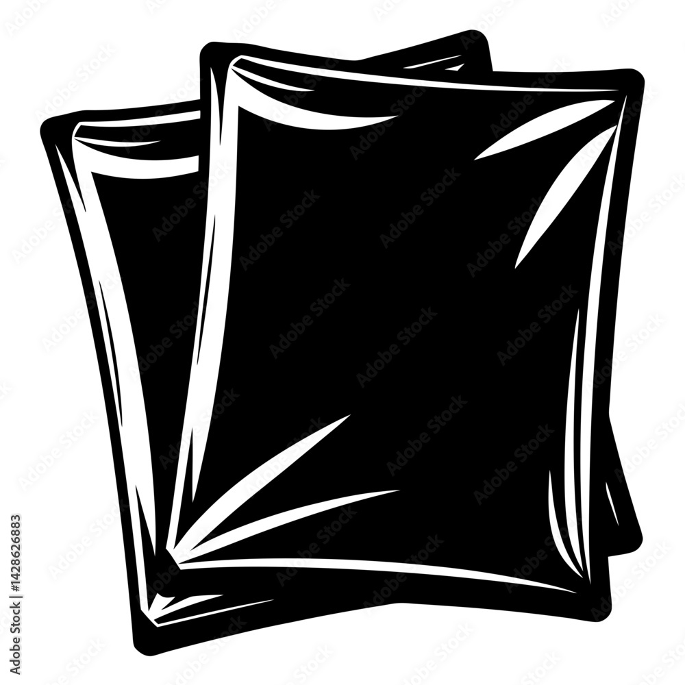 Poster stack of two black pages with white border and abstract lines design