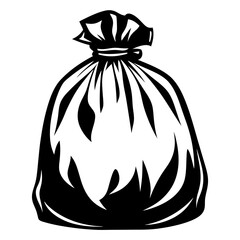 Stylized monochrome garbage bag illustration with dark fill on a white background