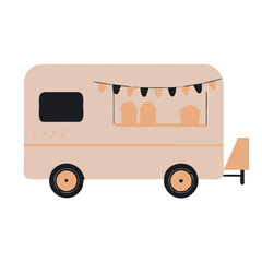 Food truck illustration with bunting in flat design