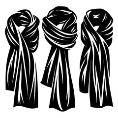 Three Stylish Black and White Scarves Illustrated on a White Background