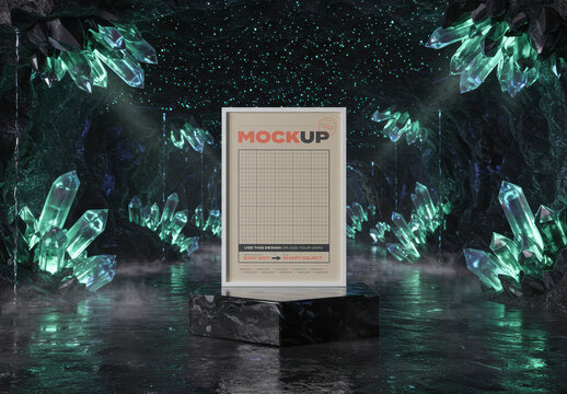 Crystals Meteorite Poster Frame Mockup on Space