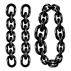 Obraz premium Three bold black and white vector style chain illustrations on white background