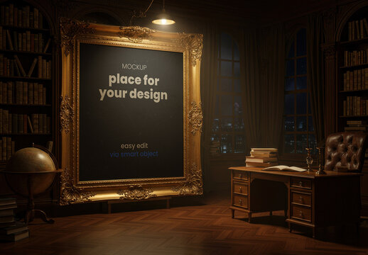 Elegant Square Frame Poster Mockup on Cozy Light Studio
