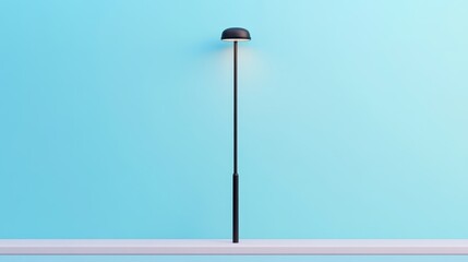 Obraz premium Modern Street Lamp Against Minimalistic Blue Wall Showcasing Urban Infrastructure for Smart City Concept Initiatives