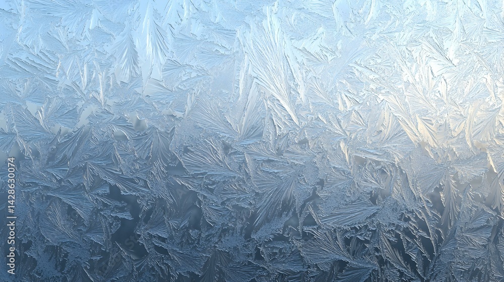Poster stunning frost patterns on a windowpane, creating a beautiful winter scene. perfect for backgrounds,