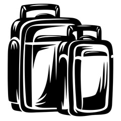 Stylized Black and White Illustration of Two Suitcases of Different Sizes