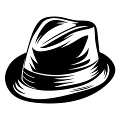 Black and white vector drawing of a stylish fedora hat