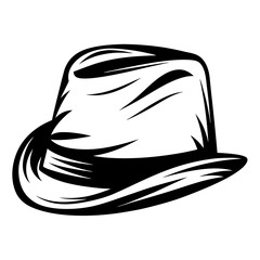 Stylish black and white illustration of a classic Fedora hat design