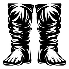 Stylized Pair of Boots Artwork in Bold Black and White Design