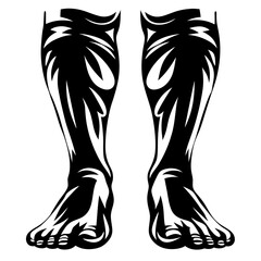 Tribal Style Leg Tattoo Design with Feet and Flowing Black Pattern