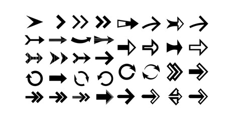 Comprehensive Collection of 48 Unique Arrow Icons for Web Design, Navigation, and Directional Graphics