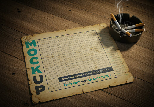 Horizontal Old Rusty Page Mockup with Cigarettes