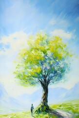 Fototapeta premium tree, bark, leaf, root, limb, wood, branch, trunk, twig, shade, dark, light, green, brown, tall, grow, rise, line, form, brush, tone, hue, wave, curl, bloom, soft, bold, depth,, land, generative ai