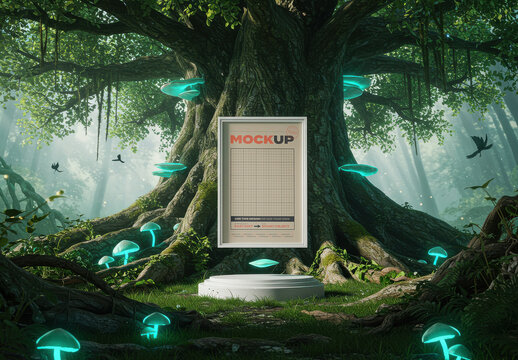 Poster Frame Mockup Floating with the Tree of Life