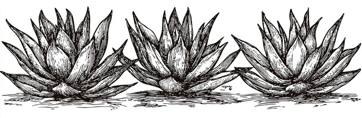Artistic representation of an agave plant in vintage engraving style.