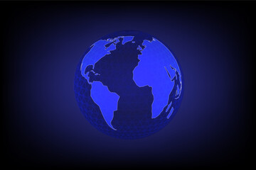 Globe World Map point wireframe on a dark blue background