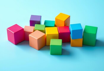 Obraz premium Colorful cubes arranged artfully on a bright surface, cubes, art composition