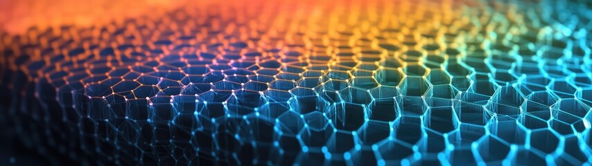 Naklejka premium Abstract hexagonal pattern with glowing blue and orange light.