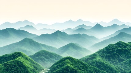 Obraz premium Serene Green Mountains Landscape Stunning Misty View Breathtaking Nature Scenery