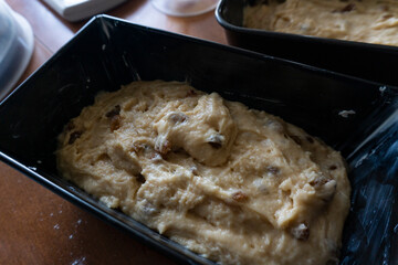 making a cake in a mixer. Cake with white topping. Dessert