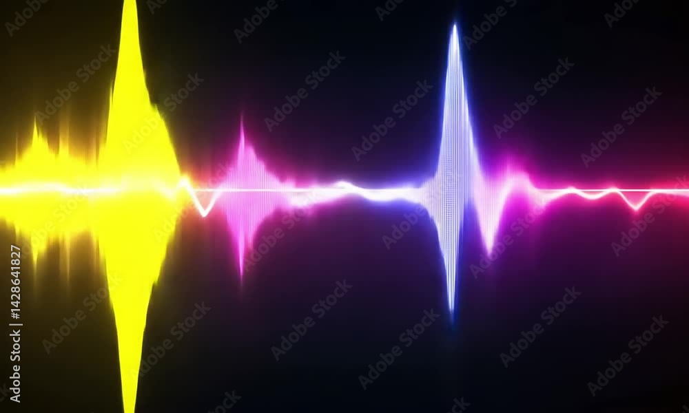 Poster musical beat tones flow from right to left in vivid colors on black background made with generative 
