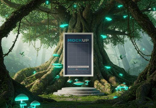 Vertical Frame Mockup Floating on Mythical Place