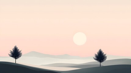 A minimalist landscape, simple geometric shapes, muted tones, elegant and peaceful composition