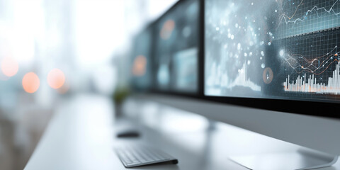 A computer monitor displays a number of graphs and charts