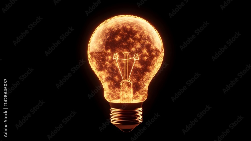 Poster glowing lightbulb with digital explosion effect symbolizing creativity and innovation