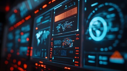 Floating Digital Screens with Futuristic Global Technology Communication Interface