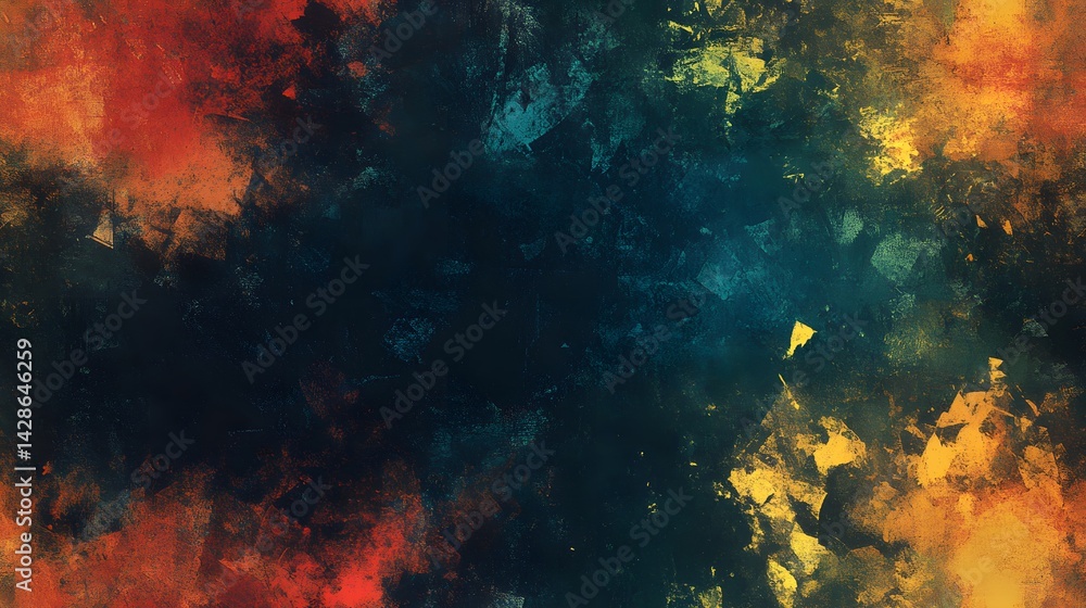 Poster a vibrant abstract painting with dynamic color splashes.