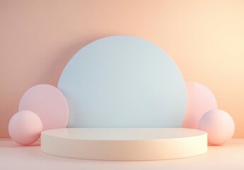 Fototapeta premium Minimalist Studio Setup with Round Shapes in Soft Pastel Colors