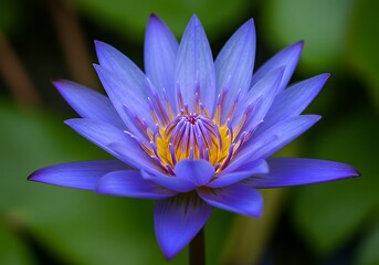 Close up photography of beautiful blue lotus flower water lily with yellow center macro shot nature wallpaper