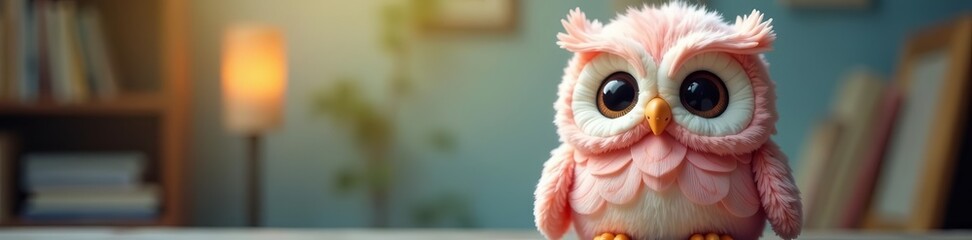 Obraz premium Adorable fluffy owl plush toy with big eyes and soft feathers, cute, owl