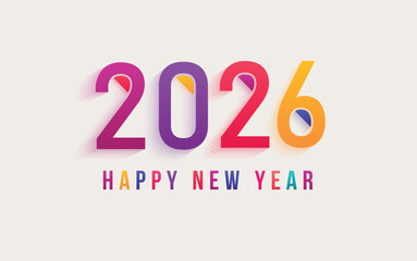 2026 New Year Number Text Flat Typography Design. 