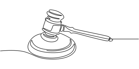Gavel Continuous Line Icon, Gavel continuous line drawing with color shapes, Continuous Line Drawing of Auction Icon. Hand Drawn Symbol Vector Illustration, One Continuous Line Drawing of Auction Icon