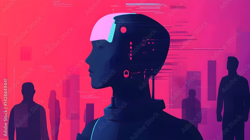 Aufkleber abstract digital of futuristic work environment interacting with and automation technology