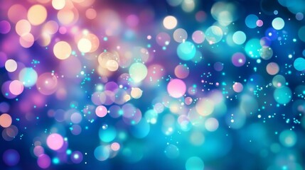 Vibrant bokeh lights create a soft glowing effect in blue and pink.