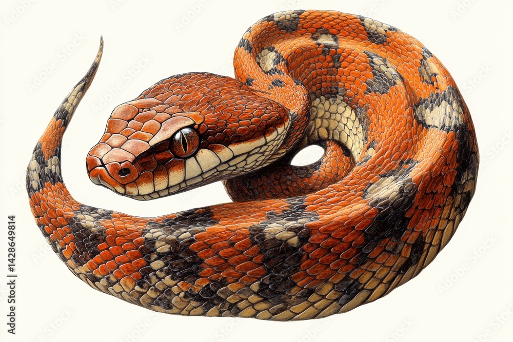 Poster close-up of a vibrant green tree snake resting on foliage in a lush habitat showcasing intricate sca