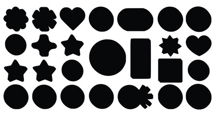 Collection of black geometric shapes silhouettes on white background template