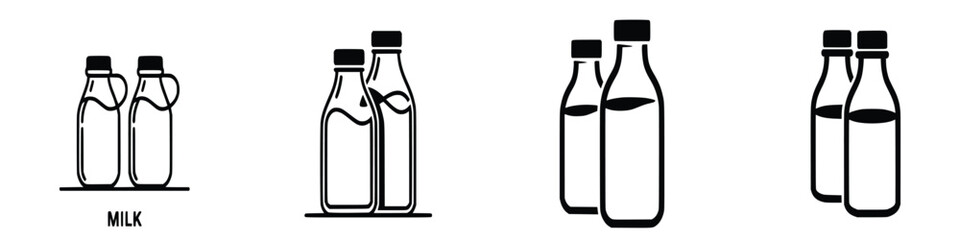 Milk bottles vector illustration set representing different styles and sizes in minimalist design