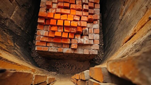 Stacked bricks in a kiln