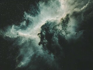 Fototapeta premium Stunning nebula image, teal and dark green cosmic clouds, sparkling stars. Perfect for backgrounds, wallpapers, and space-themed projects.