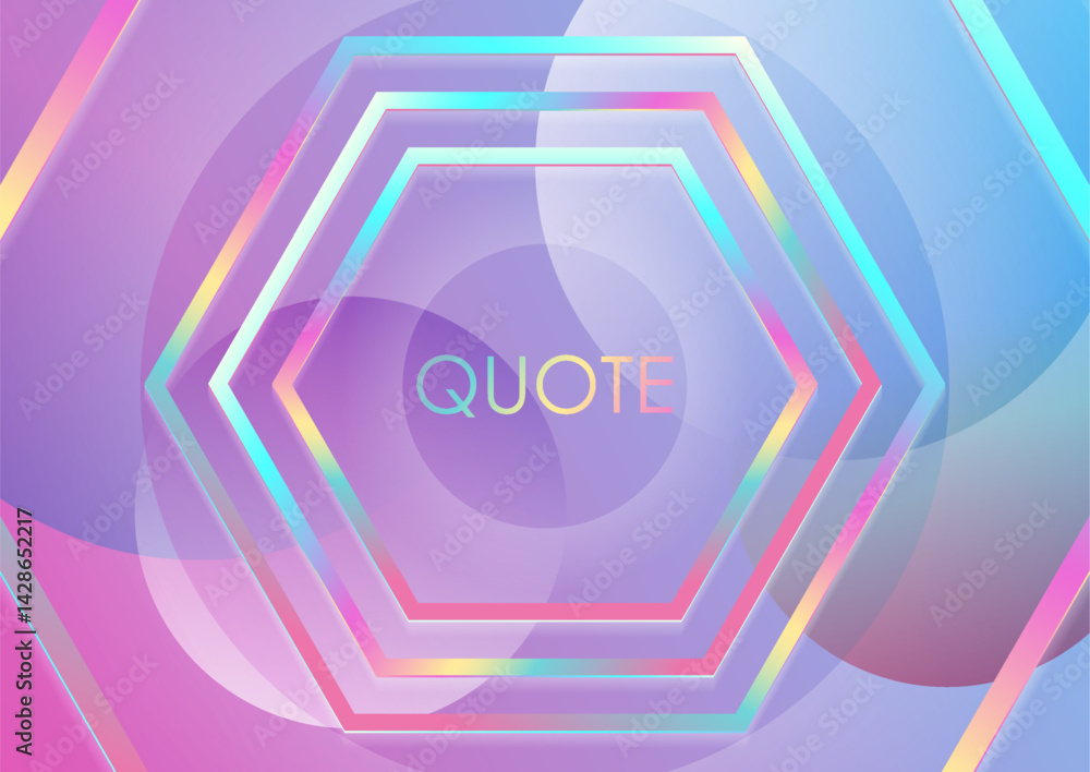 Poster colorful holographic shiny hexagons and circles abstract geometric background. concept pastel vector