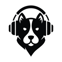Happy Cartoon Dog Listening to Music, Vector Style, Playful Music-Loving Dog Illustration with Headphones