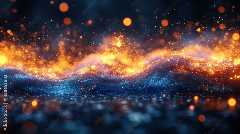Poster abstract fiery waves on a dark surface. a mesmerizing display of fiery, undulating waves, moving acr