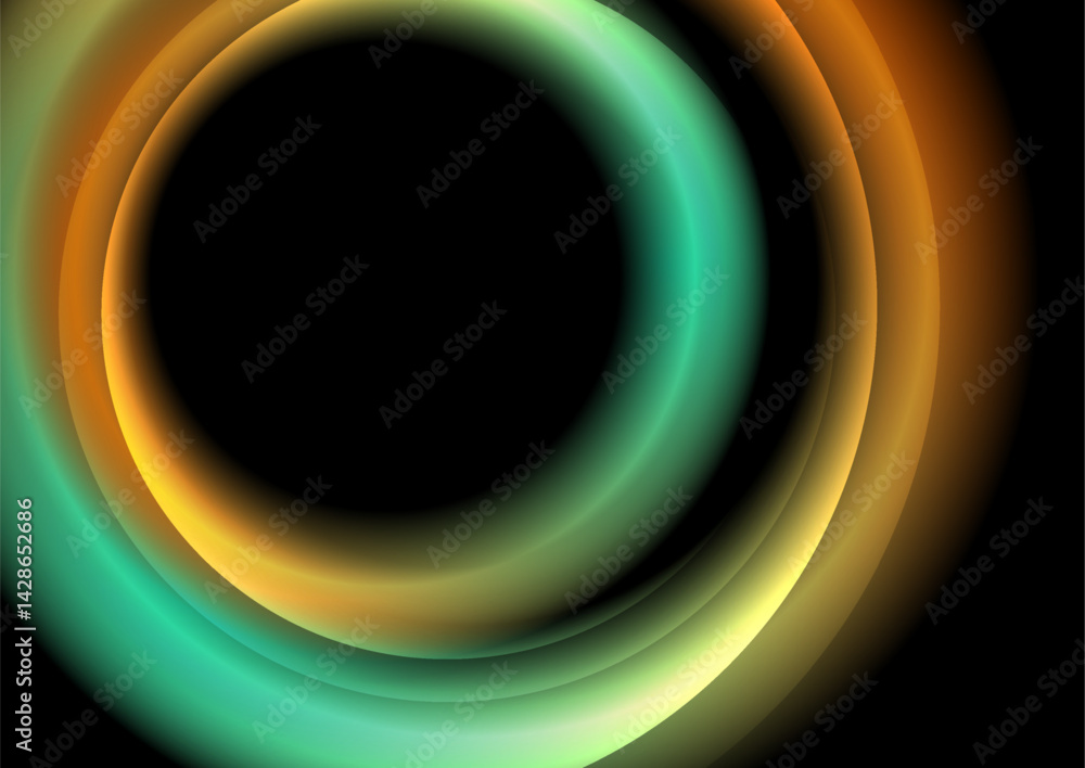 Poster orange and turquoise glowing smooth circles abstract modern glossy background. vector futuristic tec
