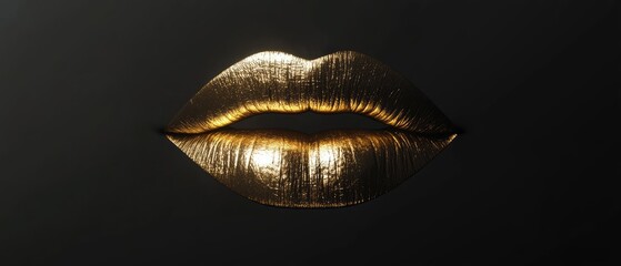 Close-up of golden lips on black background.